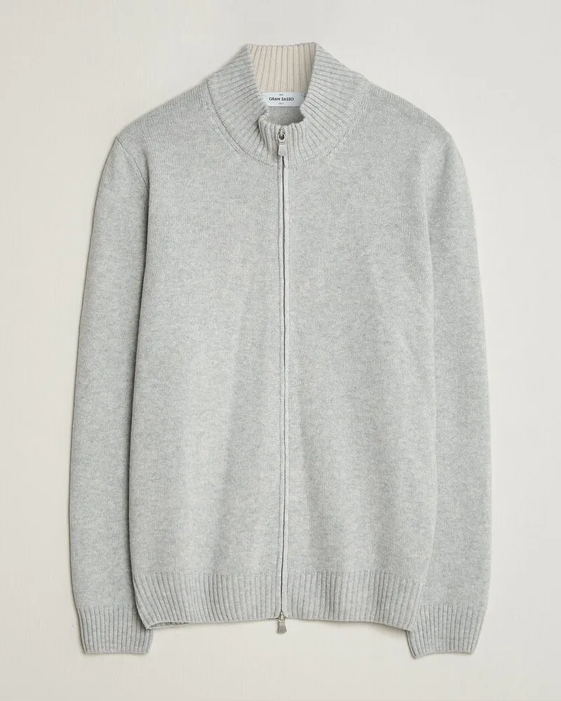 Gran Sasso Wool/Cashmere Full Zip Light Grey Melange Grau