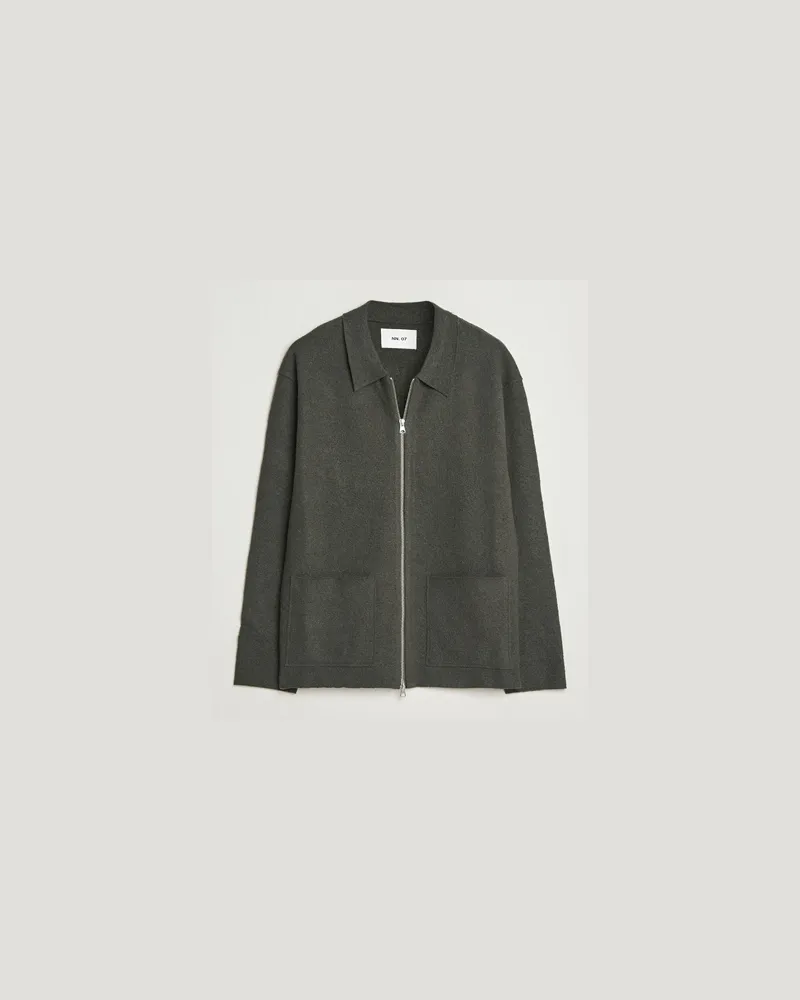 NN 07 Jonas Boiled Wool Full Zip Dark Army Grün