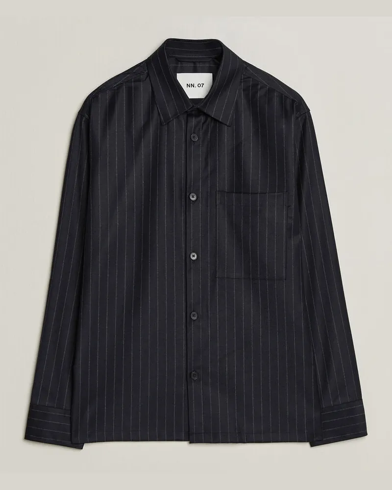 NN 07 Freddy Wool Pinstriped Overshirt Navy Blau