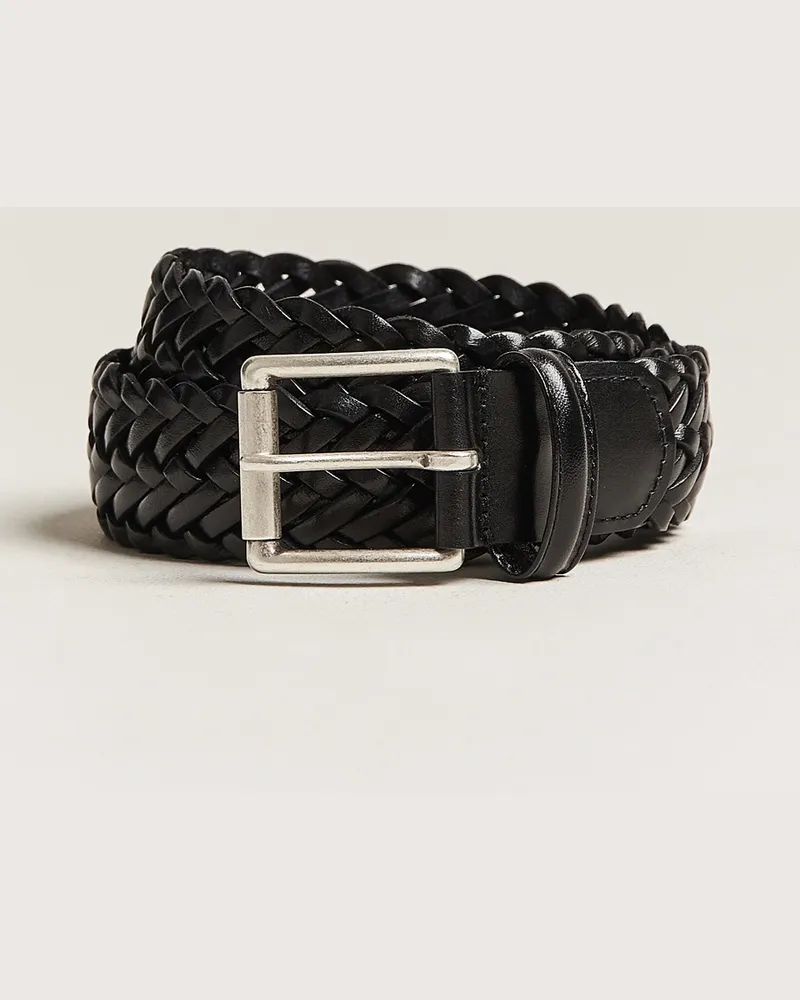 Anderson's Woven Leather 3,5 cm Belt Tanned Black Schwarz
