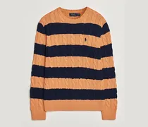 Striped Cotton Cable Sweater Orange Navy Combo