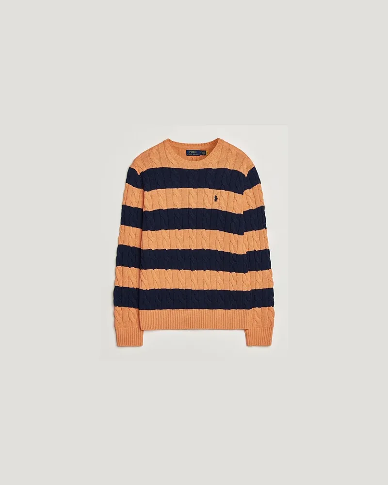 Ralph Lauren Striped Cotton Cable Sweater Orange Navy Combo Orange