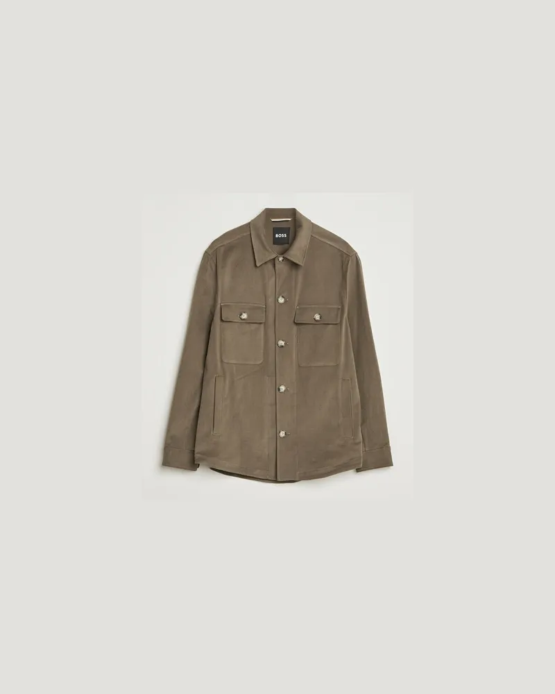 HUGO BOSS Carper Cotton Overshirt Open Brown Braun
