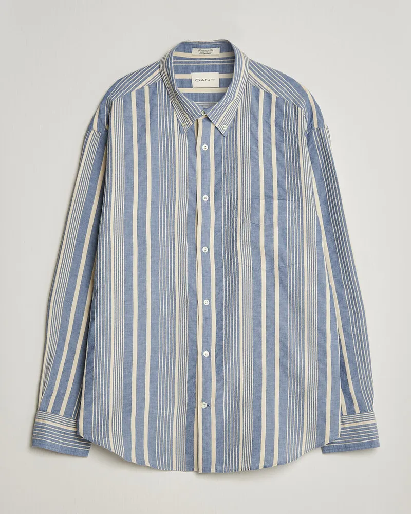 Gant Relaxed Fit Seersucker Striped Shirt Vintage Blue Blau