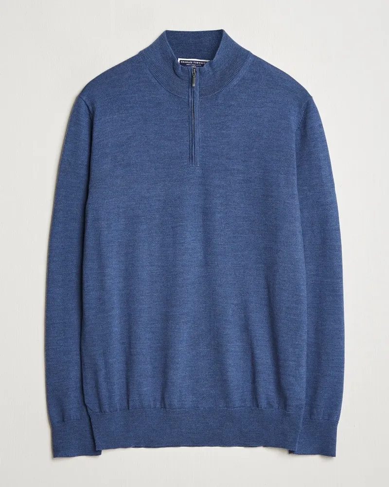 Charles Tyrwhitt Pure Merino Zip Neck Jumper Indigo Blue Blau