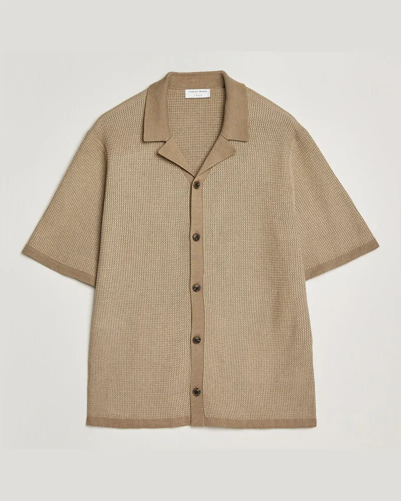 Tiger of Sweden River Knitted Short Sleeve Shirt Umber Brown Braun