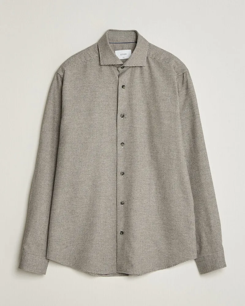 Eton Casual Fit Houndstooth Flannel Shirt Mid Grey Grau