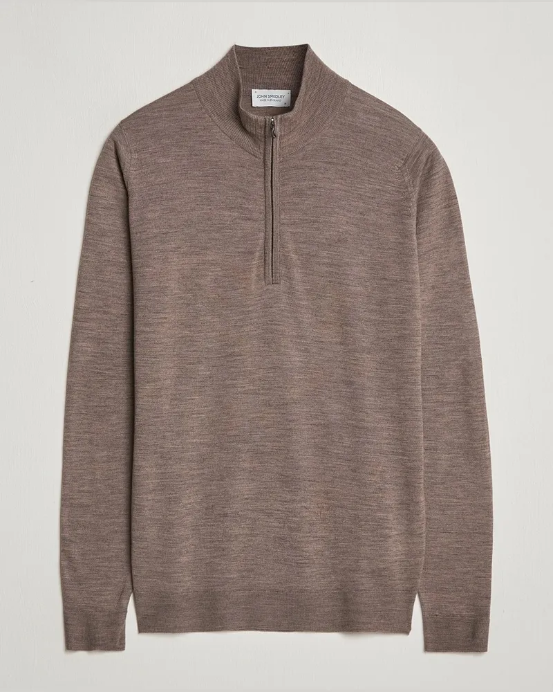 John Smedley Barrow Extra Fine Merino Half Zip Mushroom Braun
