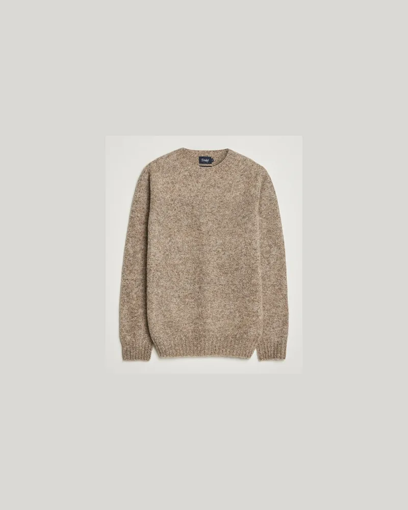Drake's Brushed Shetland Crew Mushroom Braun