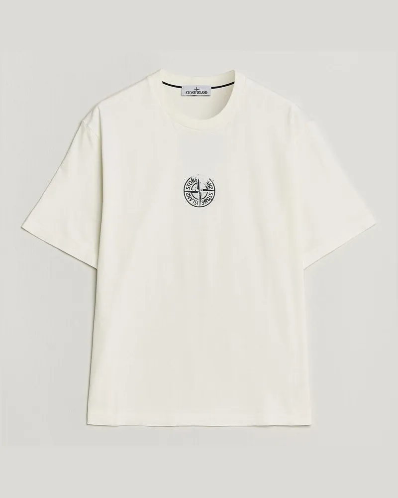 Stone Island Vertical Placement Print Cotton T-Shirt Ivory Weiß