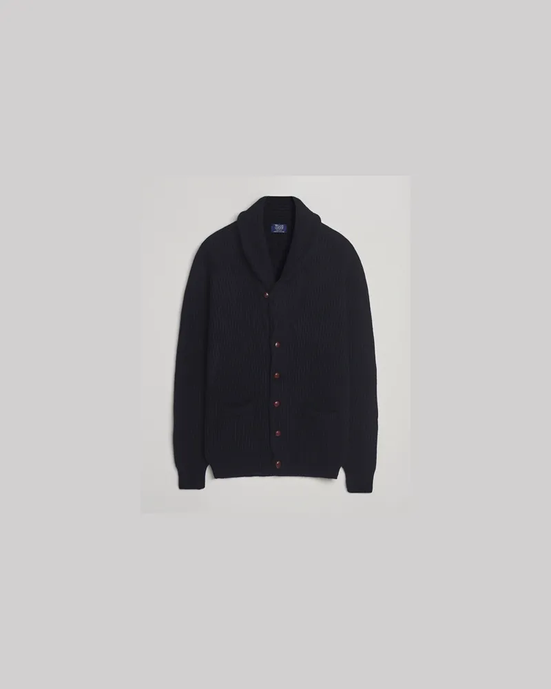 William Lockie Windsor Geelong Lambswool Shawl Cardigan Navy Blau