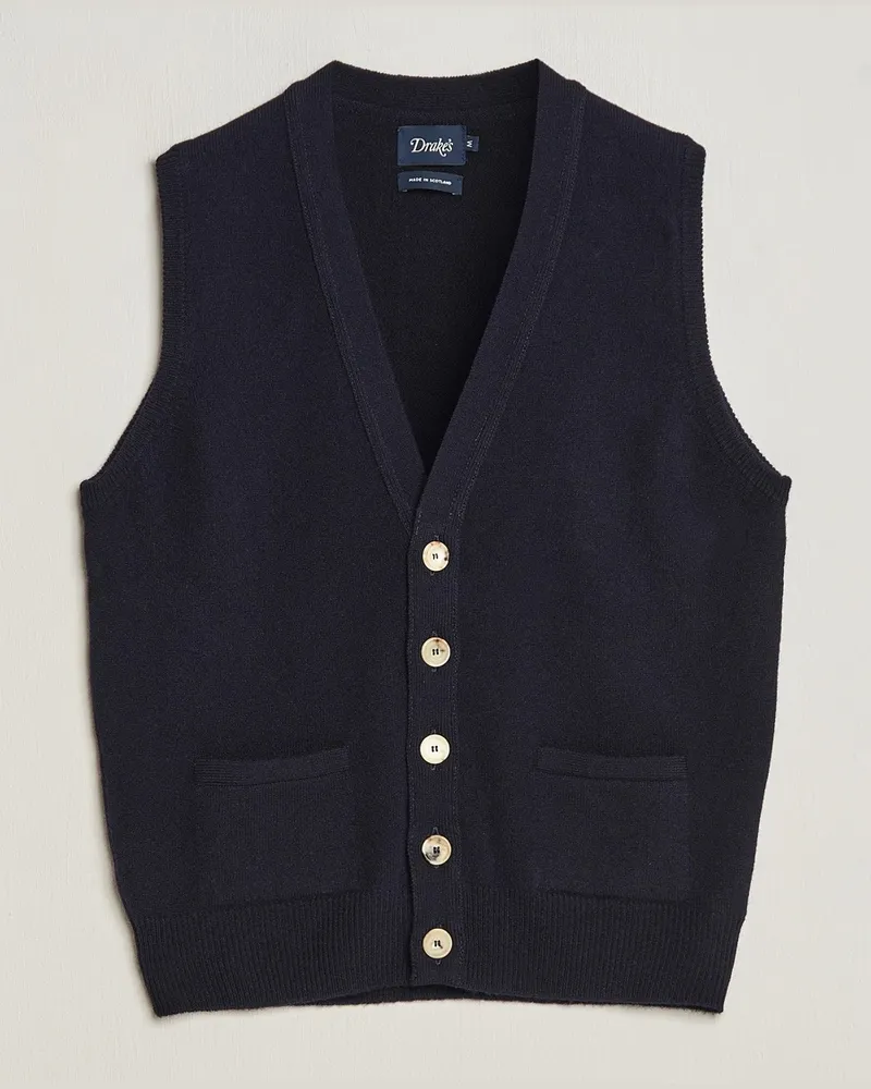 Drake's Drake Lambswool Vest Cardigan Navy Blau