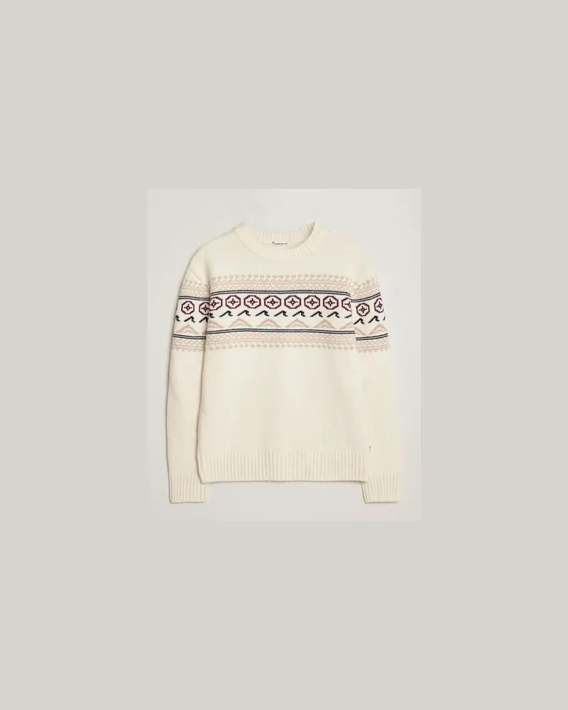 Knowledge Cotton Apparel Lambswool Knitted Crewneck Egret Weiß