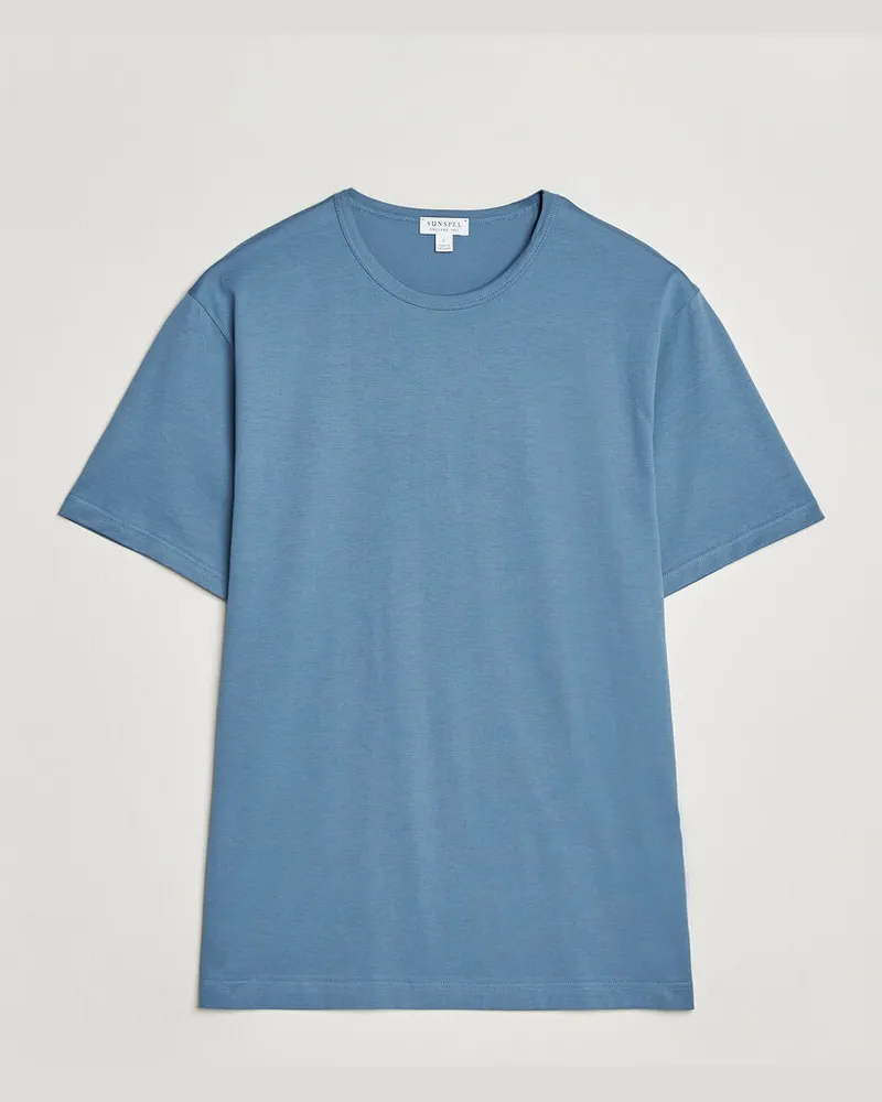 Sunspel Crew Neck Q82 Cotton T-Shirt Air Force Blue Blau