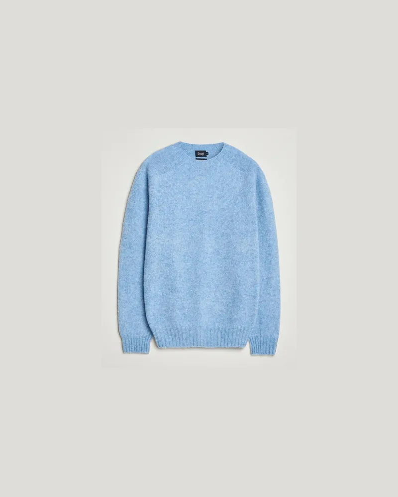 Drake's Drake Brushed Shetland Crew Light Blue Blau