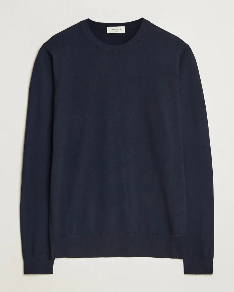 Piacenza Cashmere Merino Wool Crew Neck Sweater Navy Blau