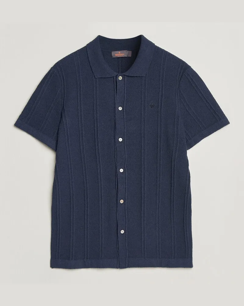 Morris Clayton Knitted Short Sleeve Shirt Dark Blue Blau