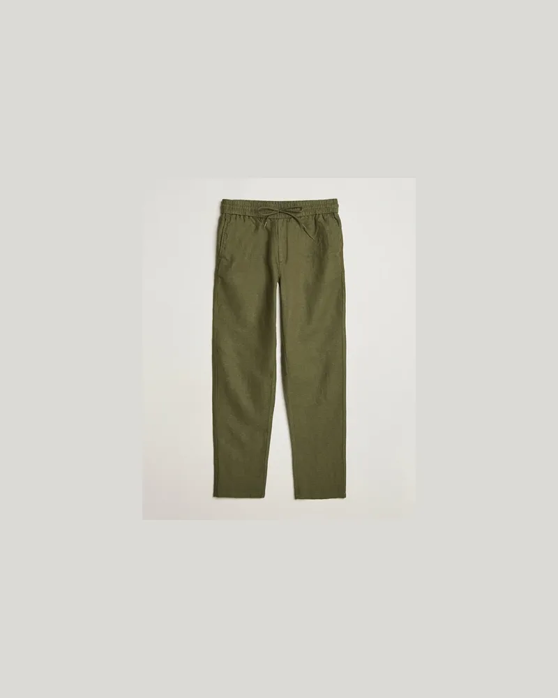 LES DEUX Patrick Linen Pants Olive Night Grün