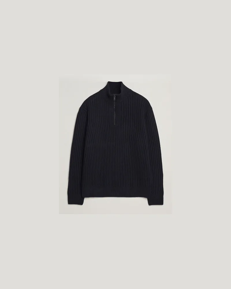 HUGO BOSS Kwinter Ribbed Wool Knitted Half Zip Dark Blue Blau