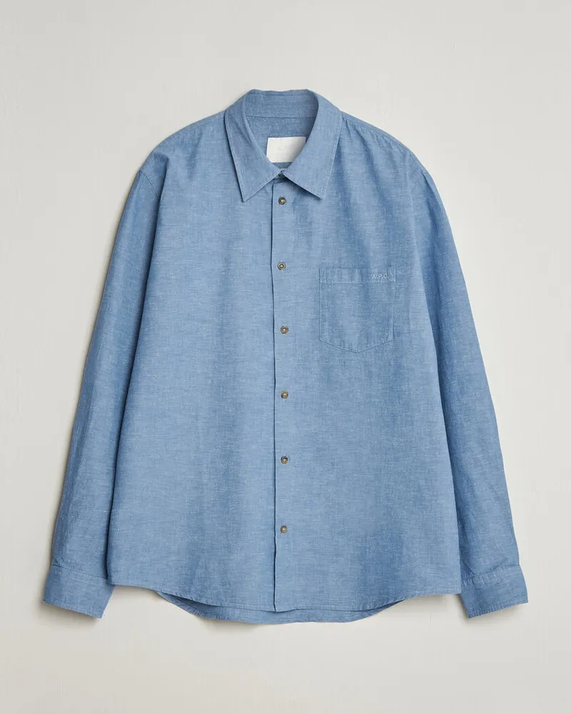 A.P.C. Harris Cotton/Linen Shirt Blue Blau