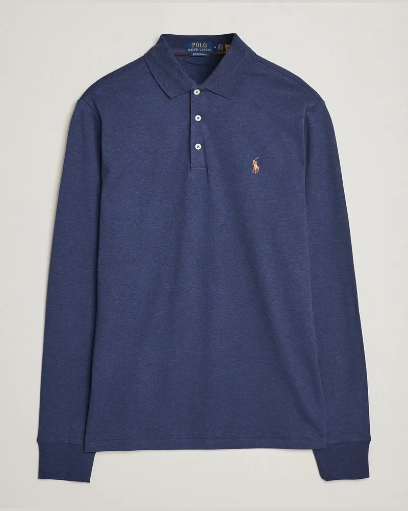 Ralph Lauren Pima Cotton Custom Fit LS Polo Spring Navy Heather Blau