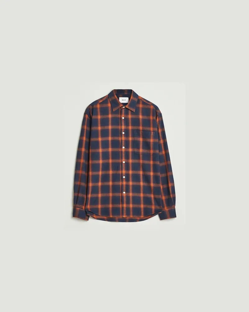 NN 07 Deon Flannel Checked Shirt Navy/Orange Blau