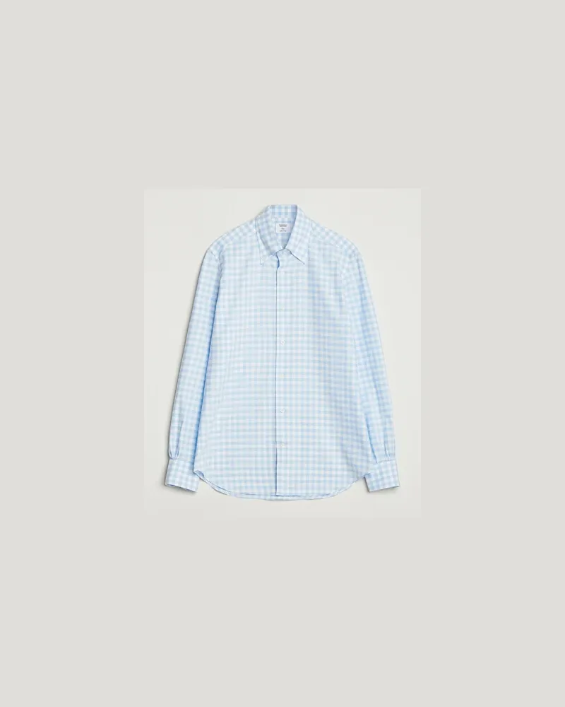 MAZZARELLI Soft Flannel Button Down Shirt Light Blue Check Blau