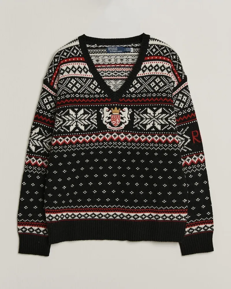 Ralph Lauren Royal Holiday Wool Sweater Black Combo Schwarz