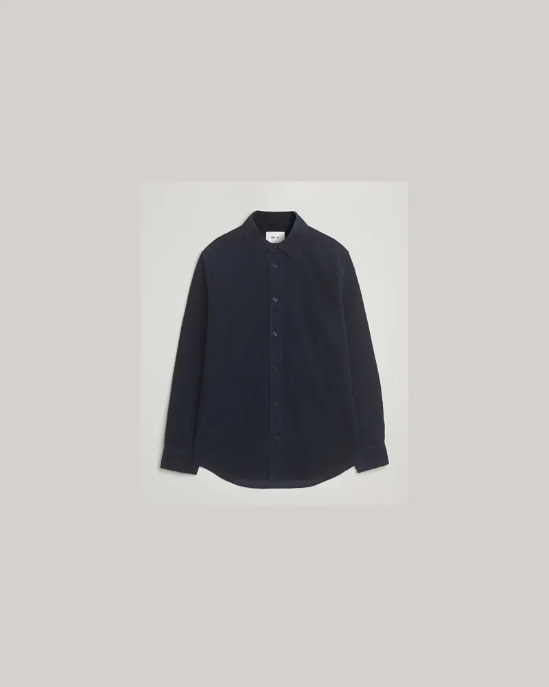 NN 07 Colby Corduroy Overshirt Navy Blue Blau