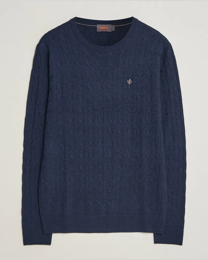 Morris Merino Cable O-Neck Navy Blau