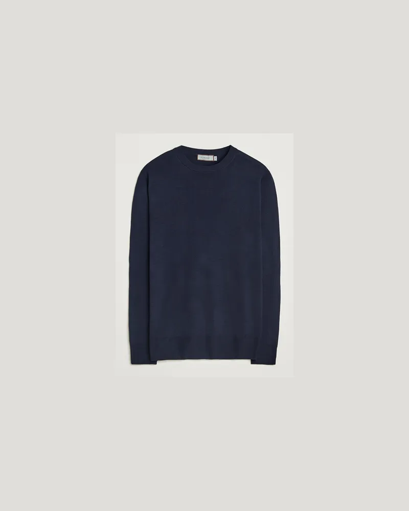 Canali Merino Wool Crew Neck Navy Blau