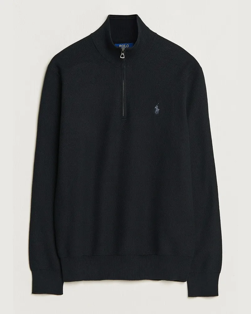Ralph Lauren Textured Half Zip Polo Black Schwarz