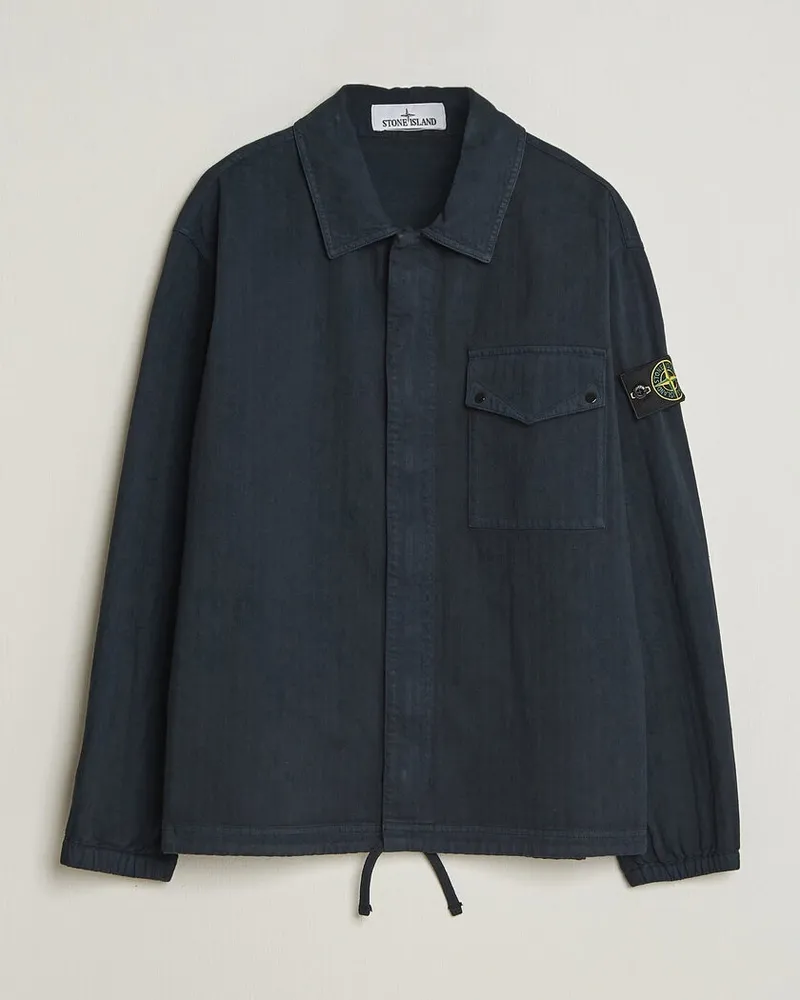 Stone Island Garment Dyed Cotton Herringbone Overshirt Navy Blue Blau