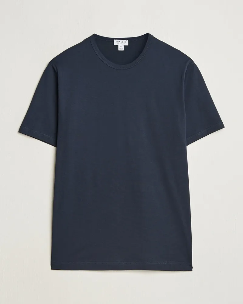 Sunspel Crew Neck Q82 Cotton T-Shirt Midnight Navy Blau