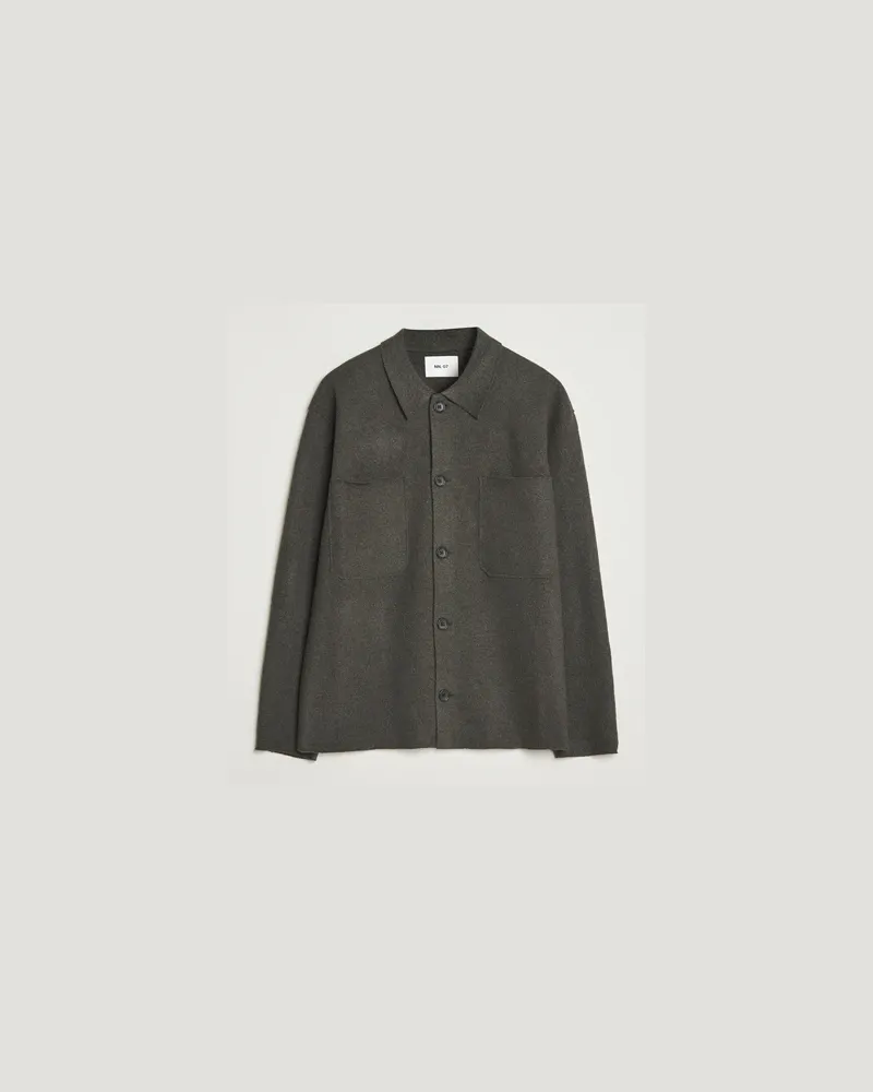 NN 07 Jonas Boiled Wool Cardigan Dark Army Grün