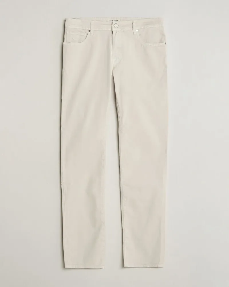 Jacob Cohën Bard Garment Dyed Gabardine Trousers Off White Weiß