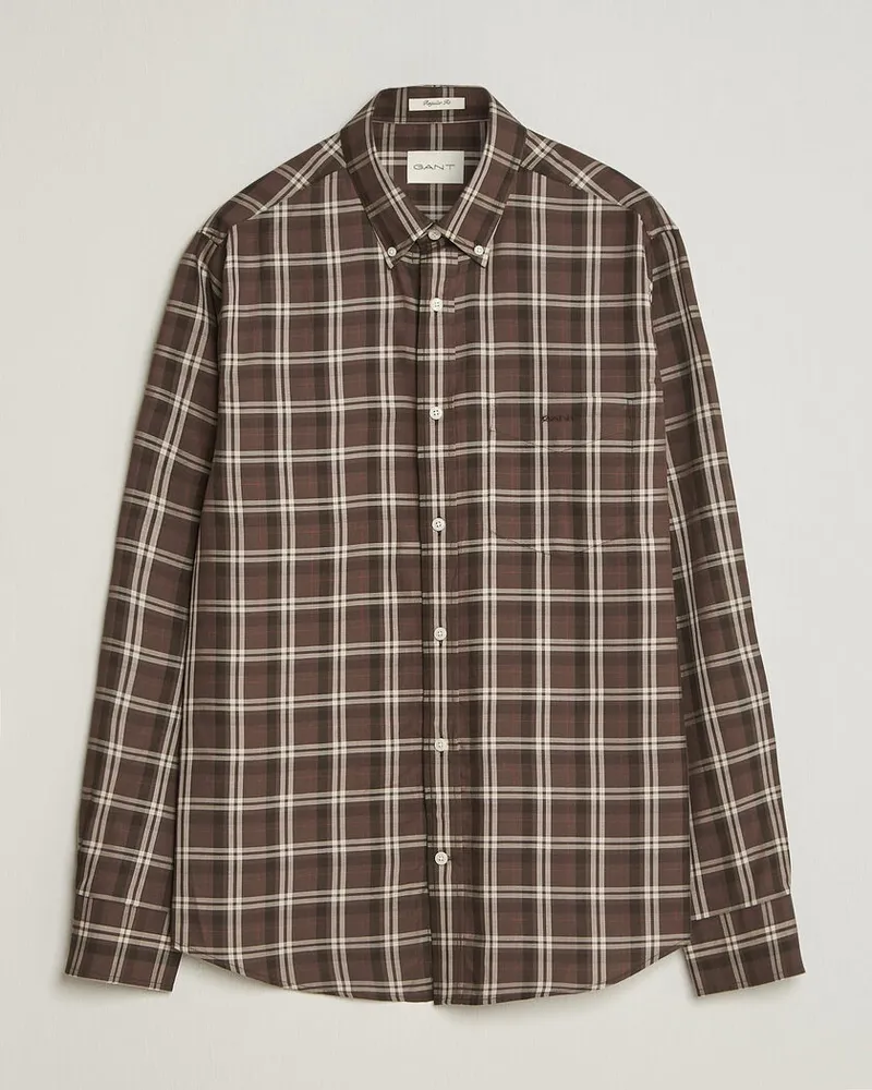 Gant Regular Fit Twill Checked Shirt Faded Taupe Braun