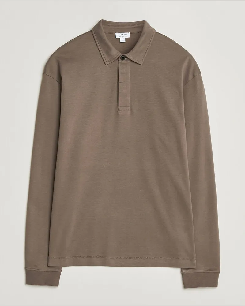 Sunspel Heavy Weight Supima Cotton Long Sleeve Polo Dark Cedar Braun