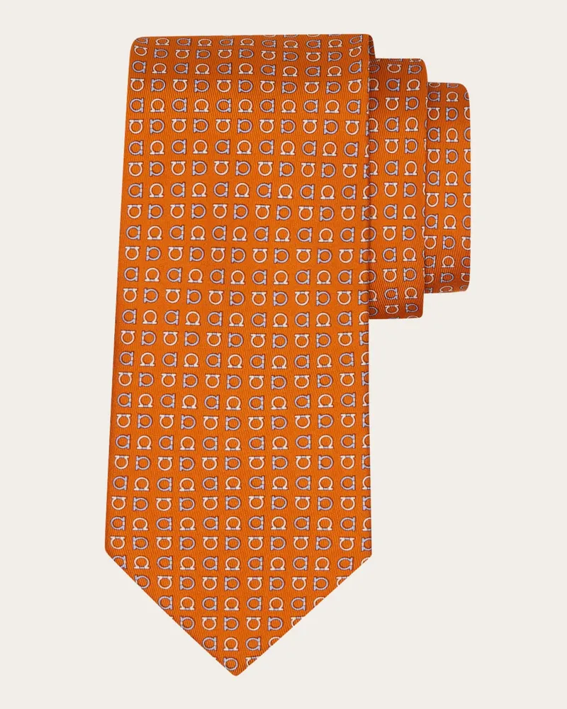 Ferragamo Herren Seidenkrawatte mit Gancini-Print Orange Orange