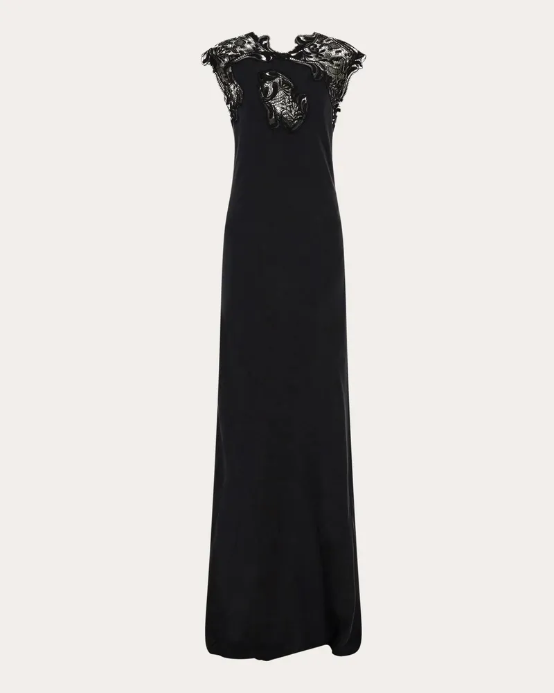 Ferragamo Damen Seidenkleid mit Spitze Schwarz Schwarz