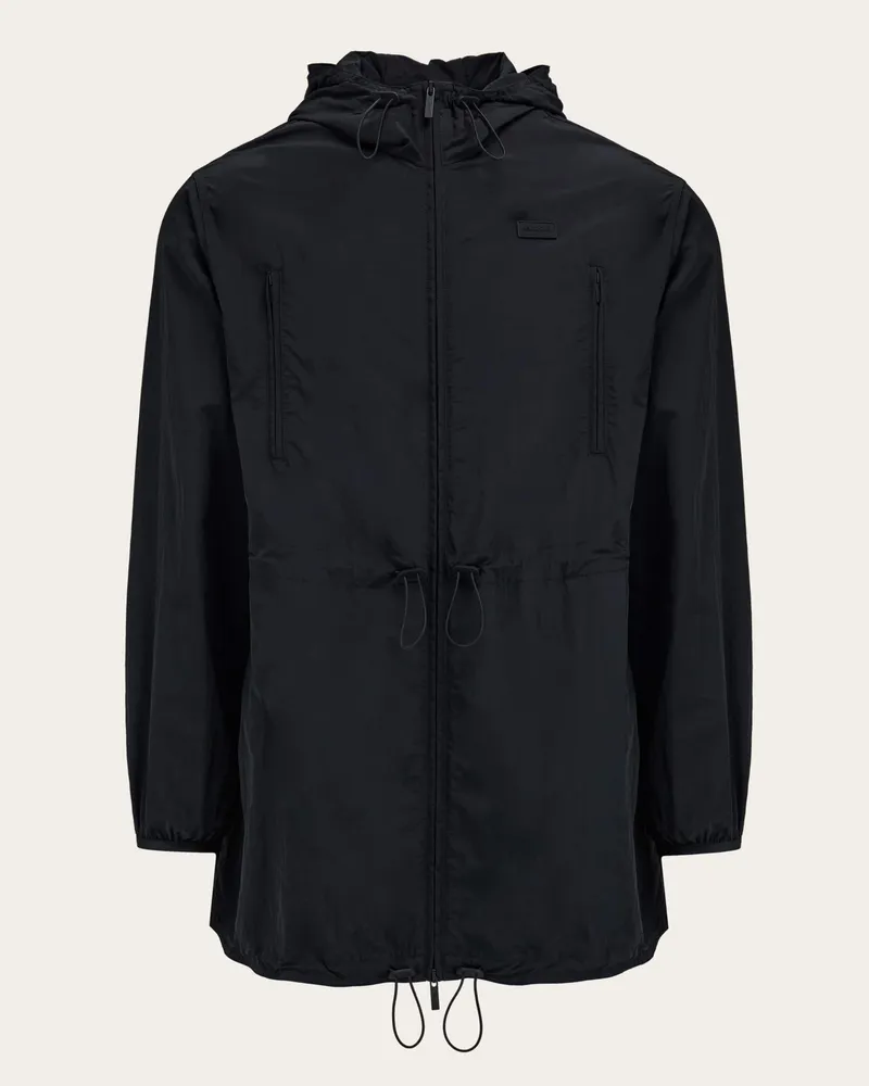 Ferragamo Damen Mittellanger technischer Parka Schwarz Schwarz