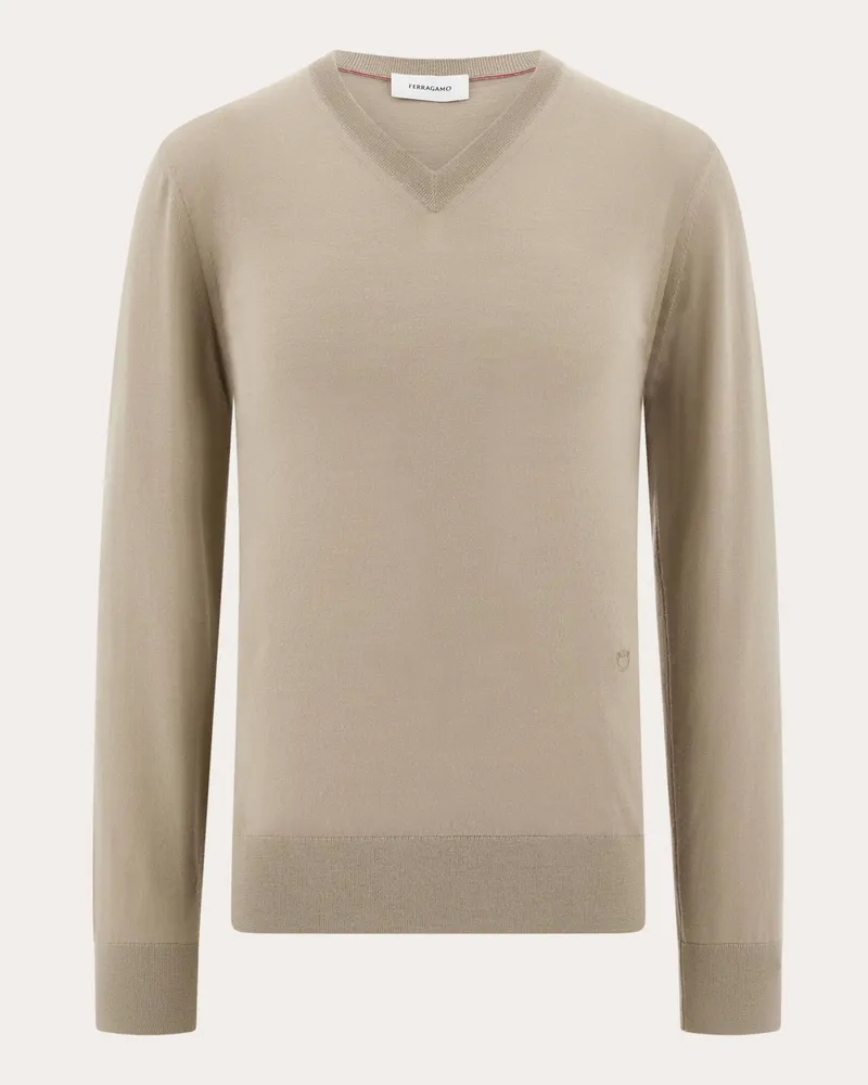 Ferragamo Herren Pullover mit V-Ausschnitt Beige Beige