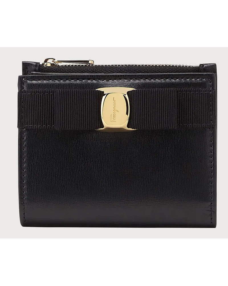 Ferragamo Damen Kompakte Brieftasche mit Vara-Schleife Schwarz Schwarz