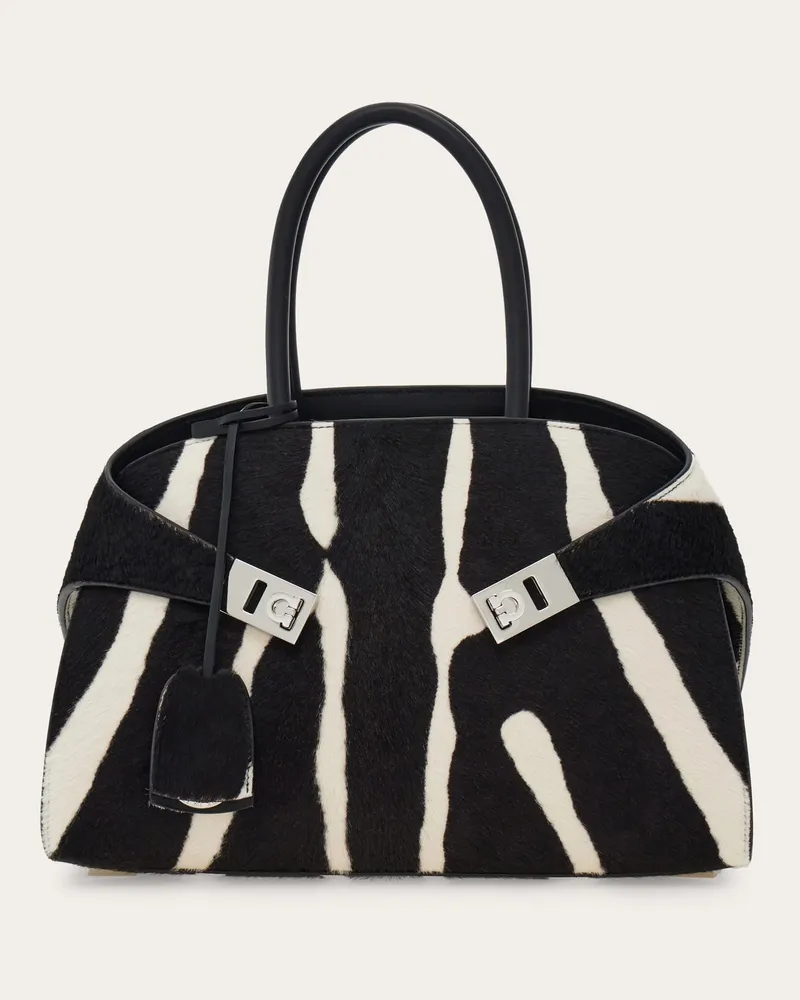 Ferragamo Damen Zweifarbige Handtasche Hug (M) Schwarz Schwarz