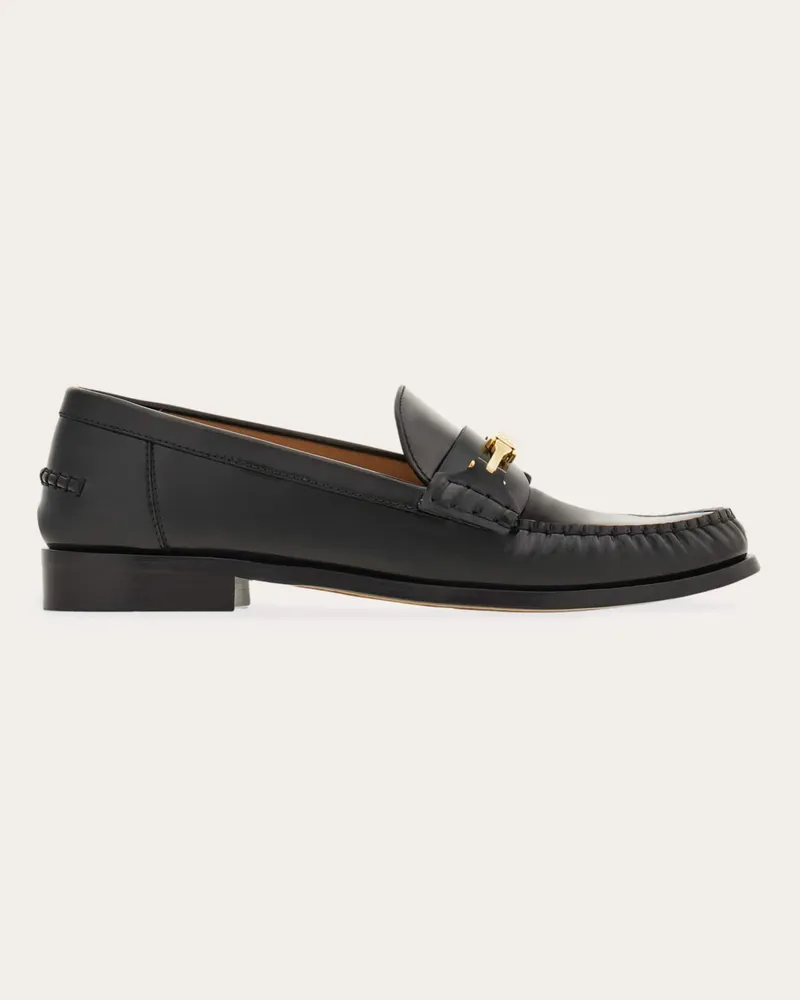 Ferragamo Damen F-Schnallen-Mokassin Schwarz Größe 5 Schwarz