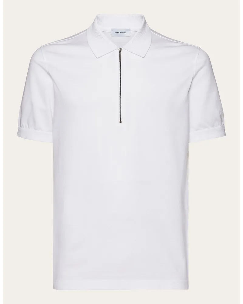 Ferragamo Herren Polohemd mit Reißverschluss Weiß Weiß