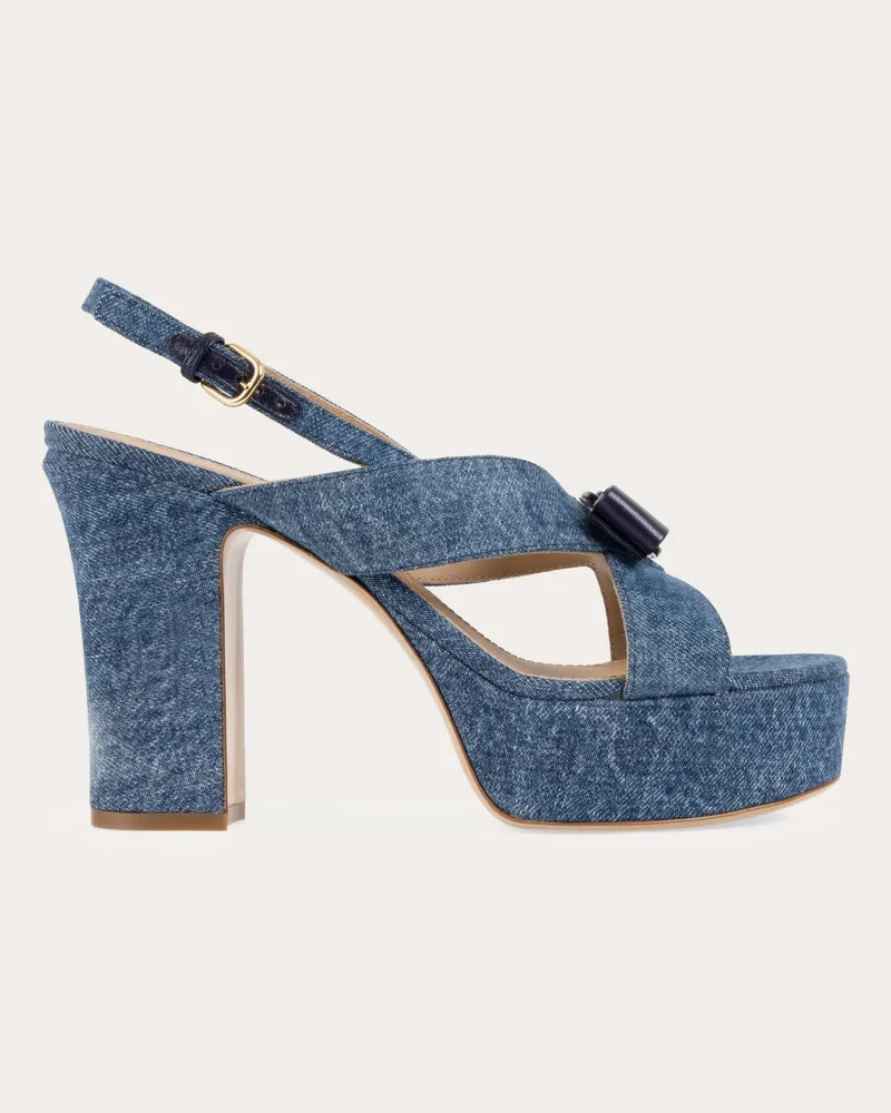 Ferragamo Damen Plateausandale mit Vara-Schleife Blau Größe 5 Blau
