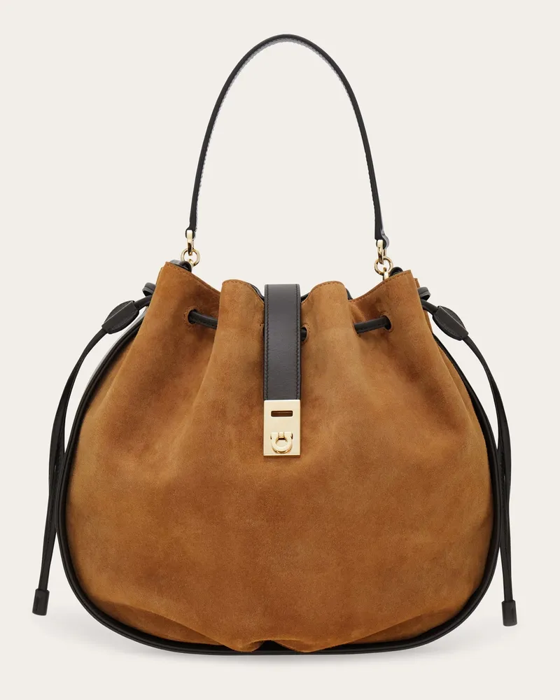 Ferragamo Damen Hug Beuteltasche mit Schnalle Braun Braun