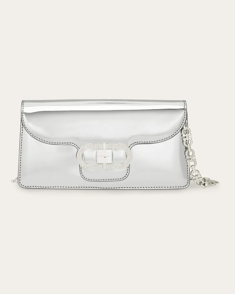 Ferragamo Damen Täschchen mit Doppel-Gancini Kette Silber Silber