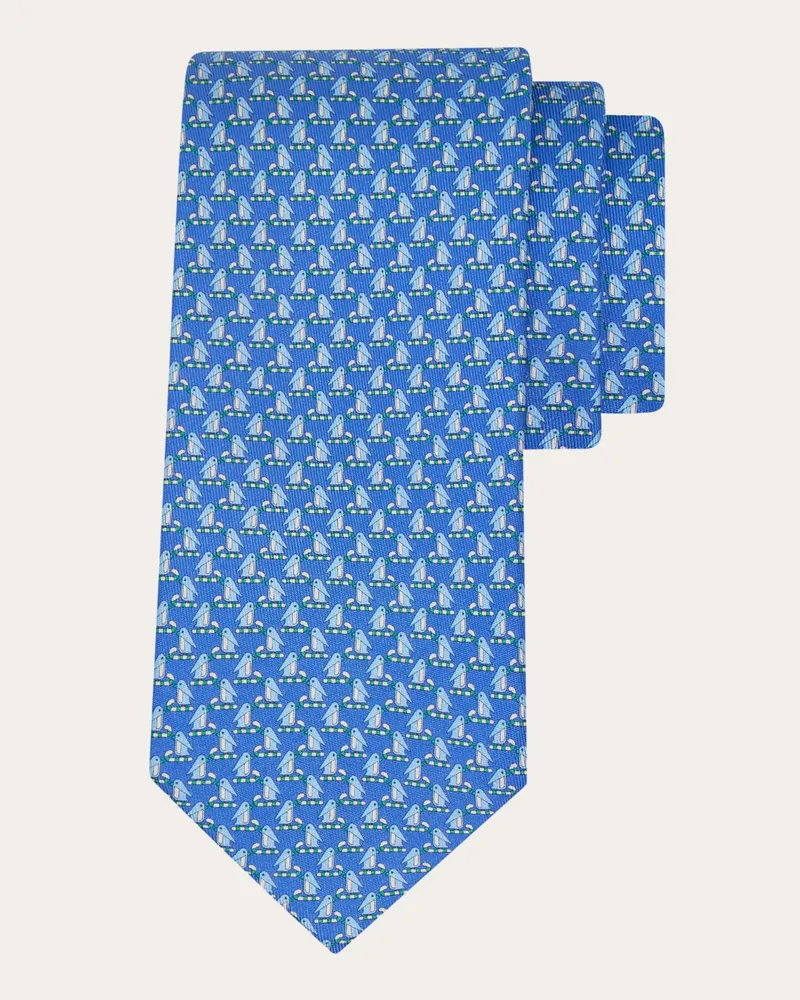 Ferragamo Herren Seidenkrawatte mit Pinguin-Print Blau Blau